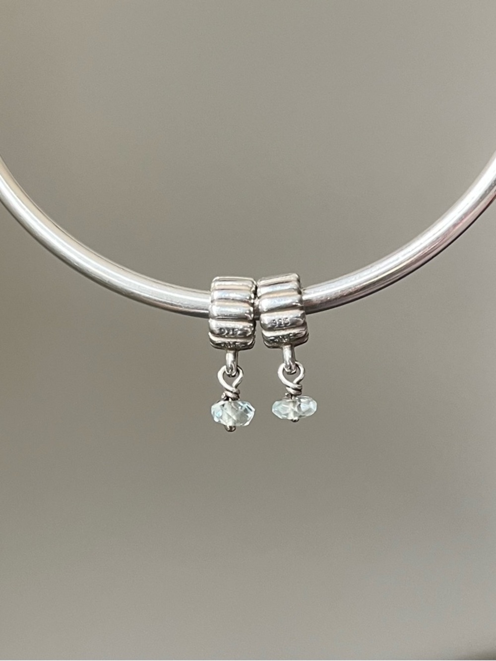 Pandora Sterling Silver Aquamarine March Birthstone Dangle Charm Pair